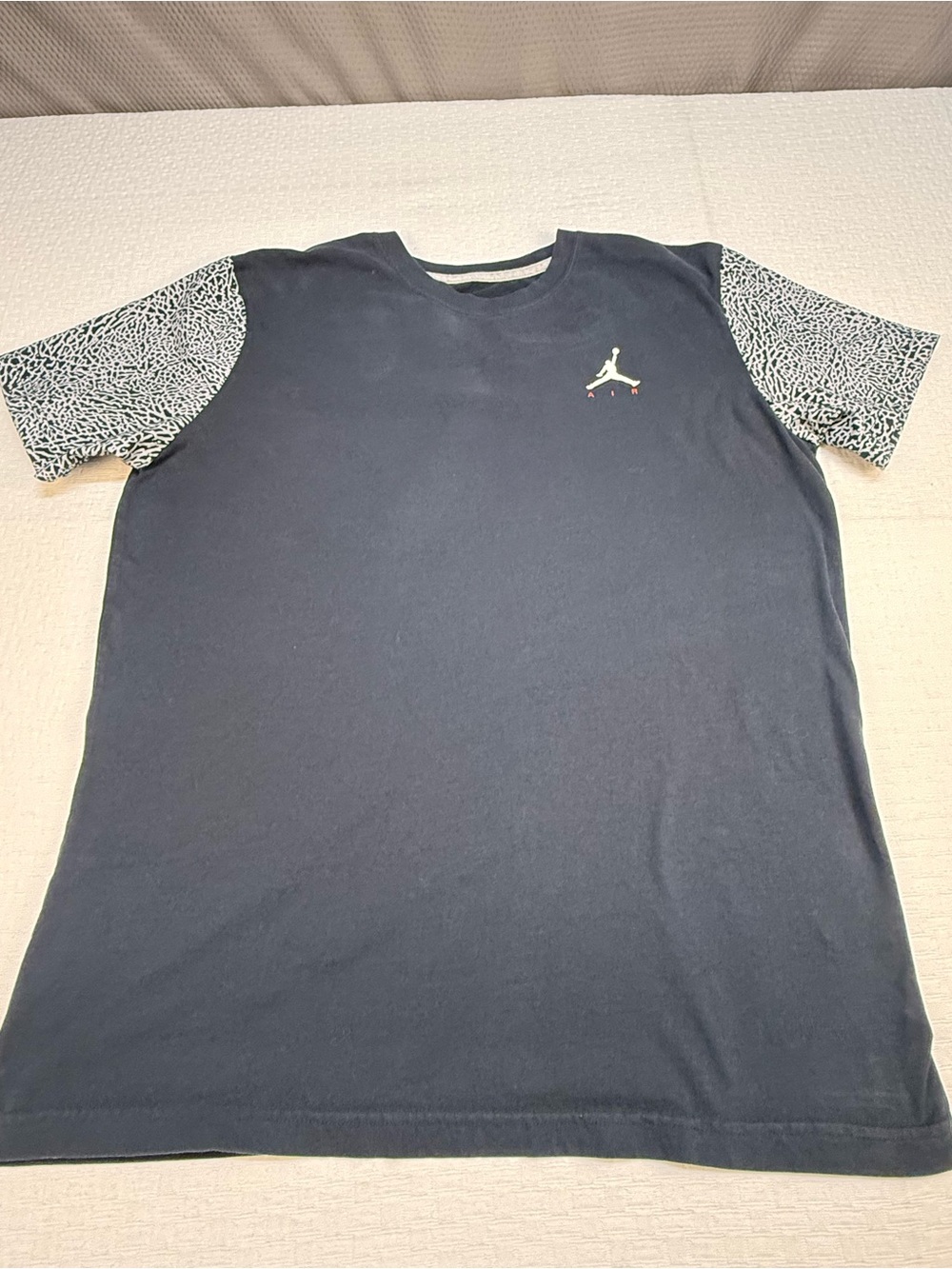 Jordan Black Short Sleeve Tee with Gray Patterned Sleeves